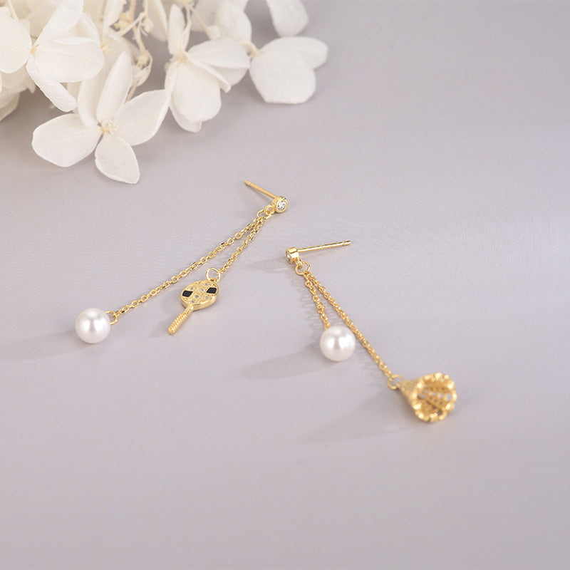 Wind diamond badminton asymmetrical tassel earrings