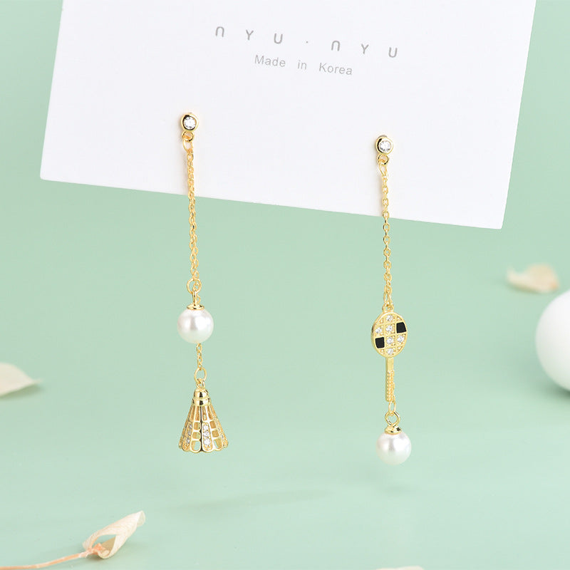 Wind diamond badminton asymmetrical tassel earrings